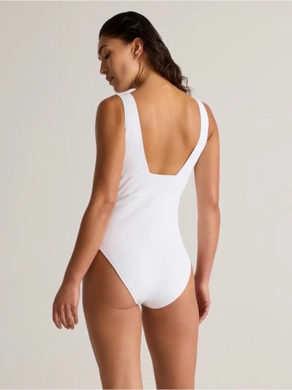 Quince White Italian Plunge One-Piece Swimsuit - Picture 2 of 4